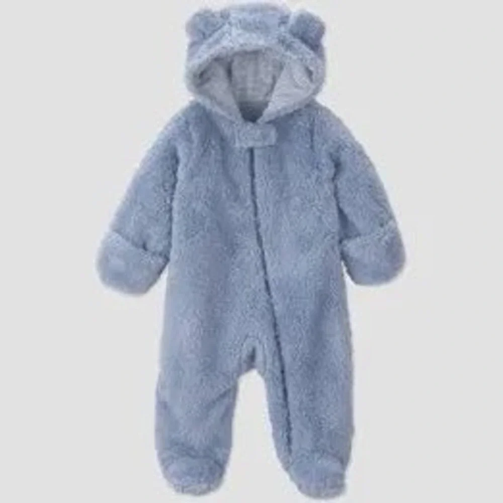 Carters Just One You Grey Sherpa Fleece Bear Ear Pram Suit 6 M Boys Girls Winter